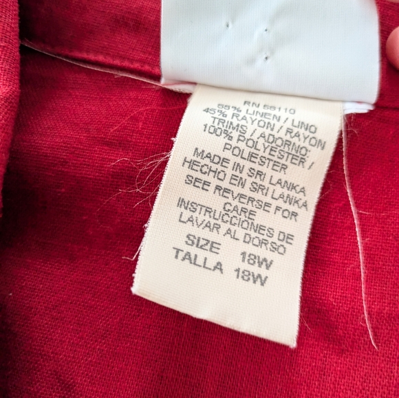 Vtg 90s Top Embroidered Floral Button Up Blouse Cottage Size 18W Linen Blend Red - Picture 3 of 8